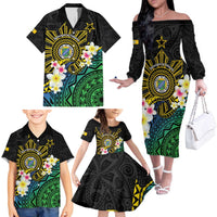 Lalawigan ng Palawan Family Matching Off The Shoulder Long Sleeve Dress and Hawaiian Shirt Philippines Province Land of Promise LT14 - Polynesian Pride