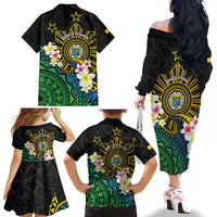 Lalawigan ng Palawan Family Matching Off The Shoulder Long Sleeve Dress and Hawaiian Shirt Philippines Province Land of Promise LT14 - Polynesian Pride