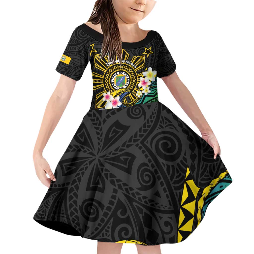 Lalawigan ng Palawan Family Matching Off Shoulder Short Dress and Hawaiian Shirt Philippines Province Land of Promise LT14 Daughter's Dress Black - Polynesian Pride