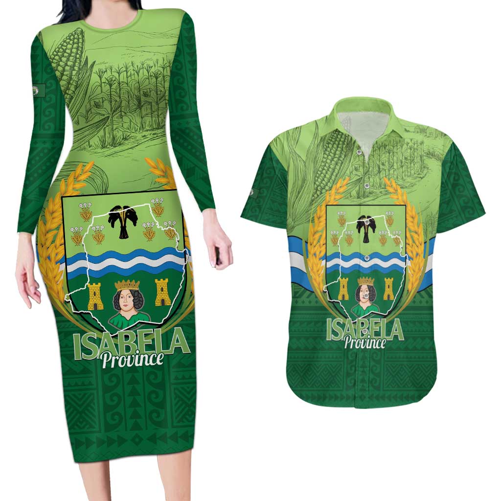 Isabela Philippines Couples Matching Long Sleeve Bodycon Dress and Hawaiian Shirt Queen Province Of The North LT14 Green - Polynesian Pride