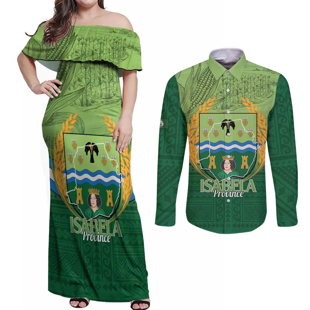 Isabela Philippines Couples Matching Off Shoulder Maxi Dress and Long Sleeve Button Shirt Queen Province Of The North