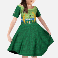 Isabela Philippines Family Matching Off The Shoulder Long Sleeve Dress and Hawaiian Shirt Queen Province Of The North LT14 Daughter's Dress Green - Polynesian Pride