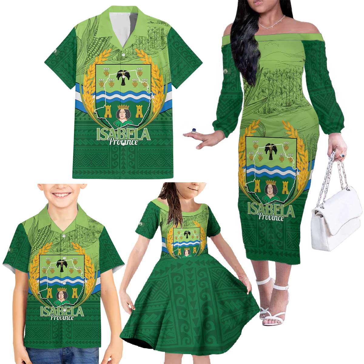 Isabela Philippines Family Matching Off The Shoulder Long Sleeve Dress and Hawaiian Shirt Queen Province Of The North LT14 - Polynesian Pride