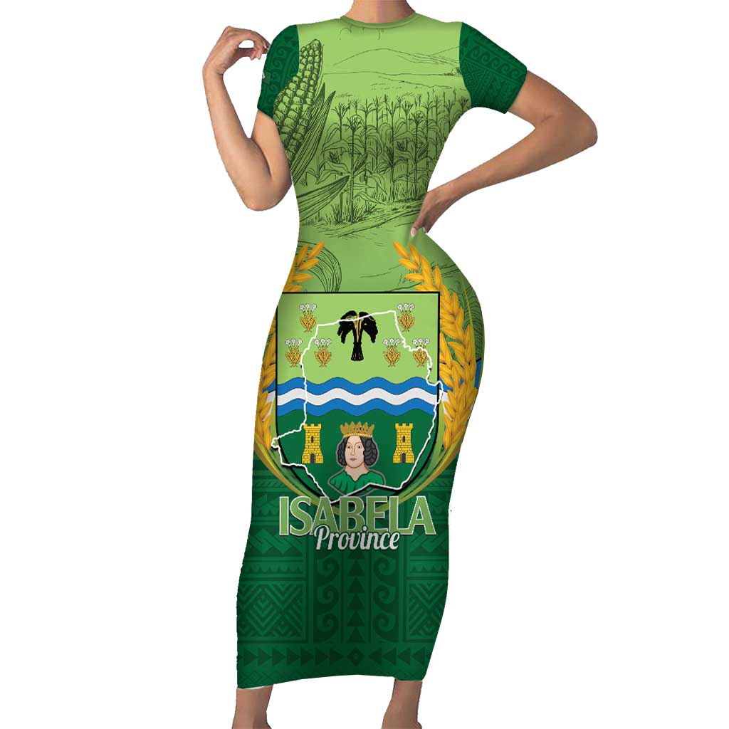 Isabela Philippines Family Matching Short Sleeve Bodycon Dress and Hawaiian Shirt Queen Province Of The North LT14 Mom's Dress Green - Polynesian Pride