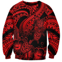 Personalised Polynesian Sweatshirt Tribal Honu Turtle with Hibiscus Red Version LT14 Unisex Red - Polynesian Pride
