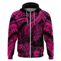 Custom Polynesian Hoodie Tribal Honu Turtle with Hibiscus Pink Version LT14 Zip Hoodie Pink - Polynesian Pride