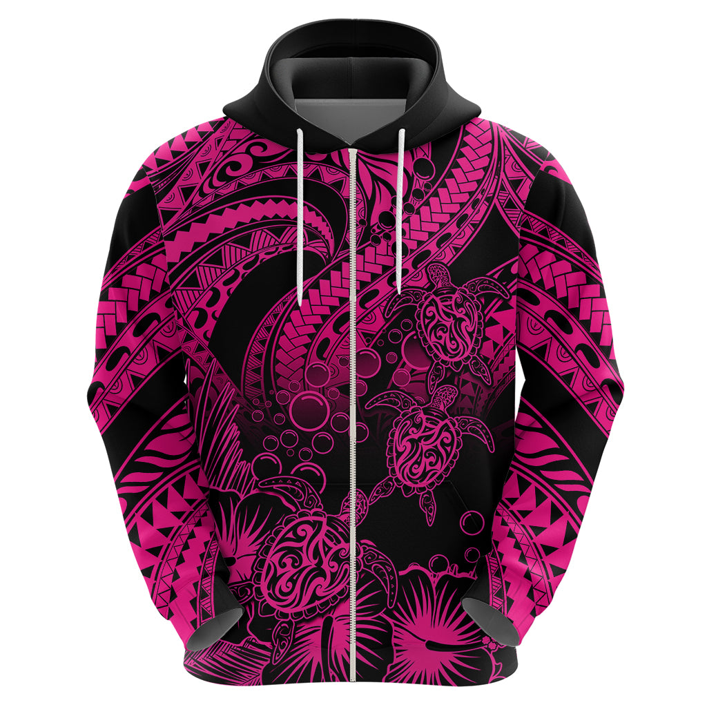 Custom Polynesian Hoodie Tribal Honu Turtle with Hibiscus Pink Version LT14 - Polynesian Pride