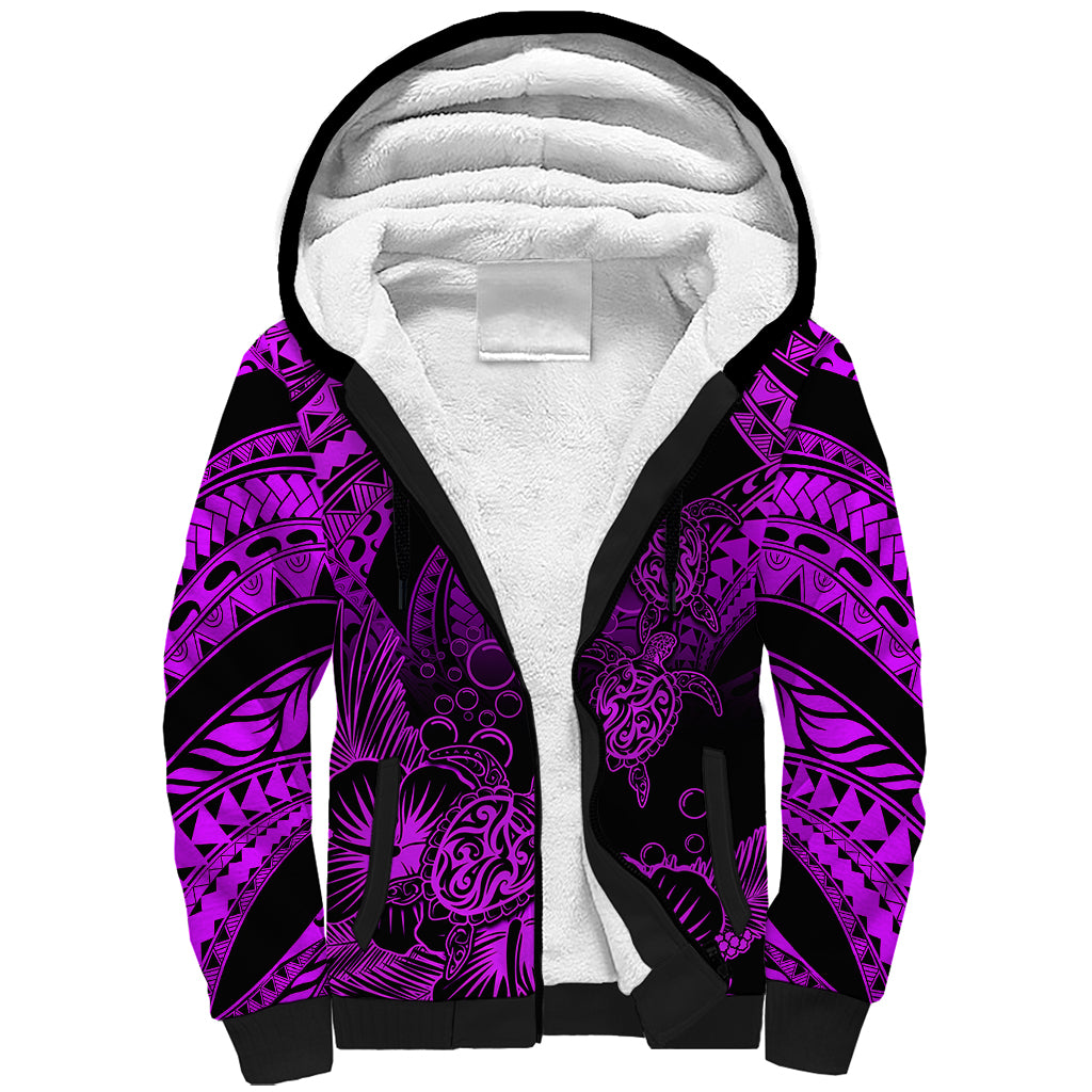 Personalised Polynesian Sherpa Hoodie Tribal Honu Turtle with Hibiscus Purple Version LT14 Unisex Purple - Polynesian Pride