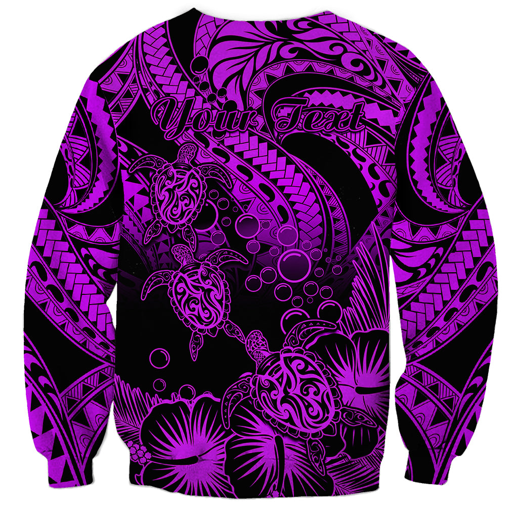 Personalised Polynesian Sweatshirt Tribal Honu Turtle with Hibiscus Purple Version LT14 - Polynesian Pride
