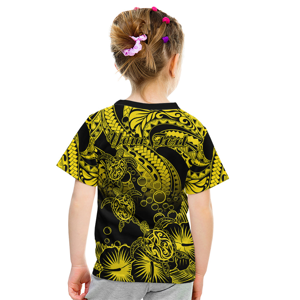 Personalised Polynesian Kid T Shirt Tribal Honu Turtle with Hibiscus Gold Version LT14 - Polynesian Pride