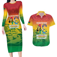 Vanuatu Indipendens Dei Couples Matching Long Sleeve Bodycon Dress and Hawaiian Shirt Yumi 46th Independence Anniversary