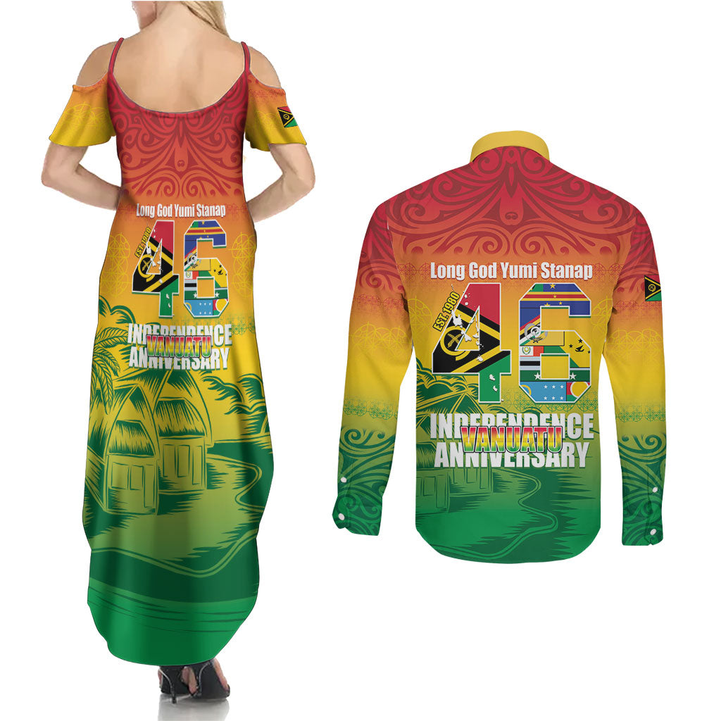 Vanuatu Indipendens Dei Couples Matching Summer Maxi Dress and Long Sleeve Button Shirt Yumi 46th Independence Anniversary