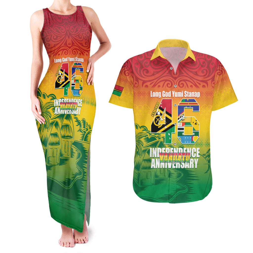 Vanuatu Indipendens Dei Couples Matching Tank Maxi Dress and Hawaiian Shirt Yumi 46th Independence Anniversary