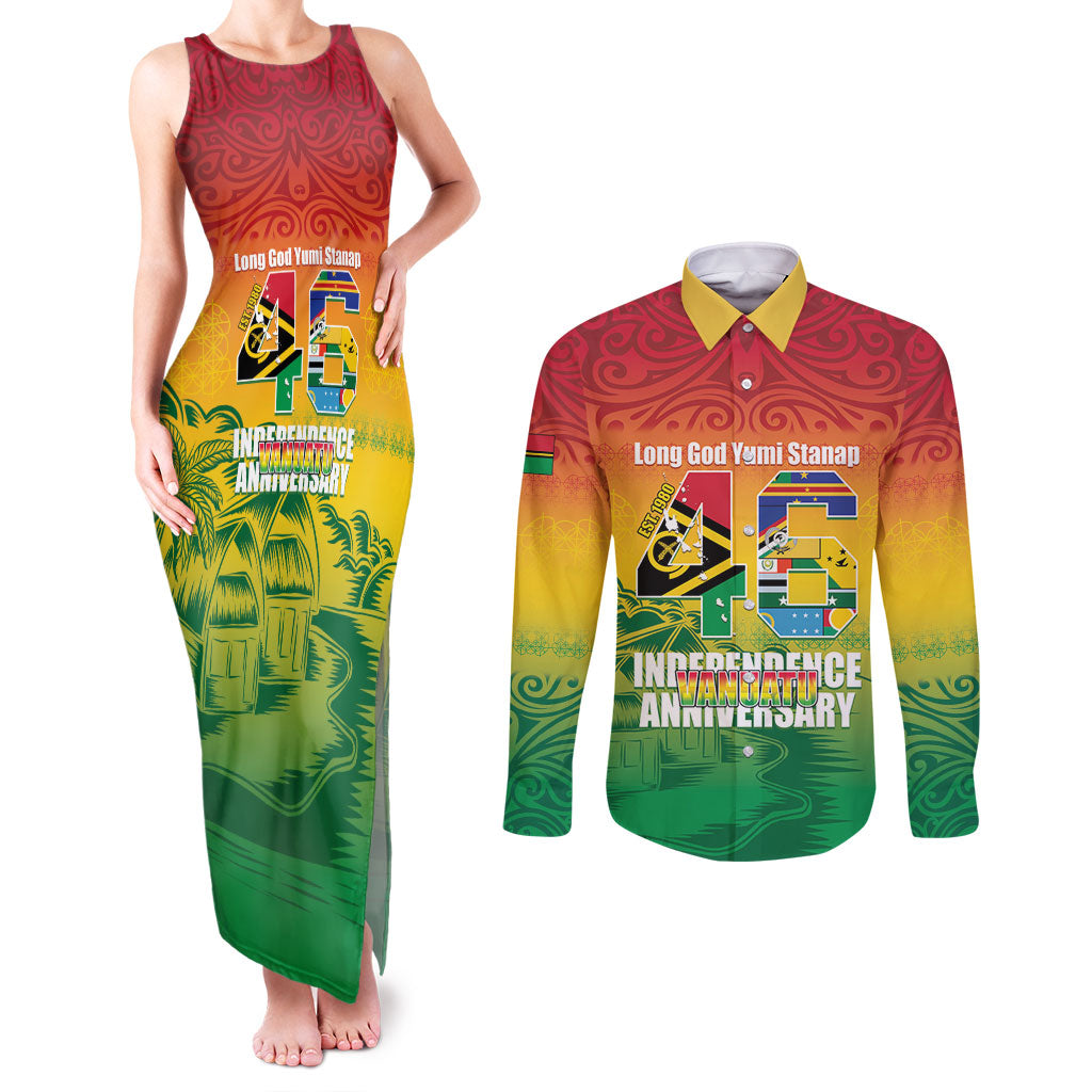 Vanuatu Indipendens Dei Couples Matching Tank Maxi Dress and Long Sleeve Button Shirt Yumi 46th Independence Anniversary