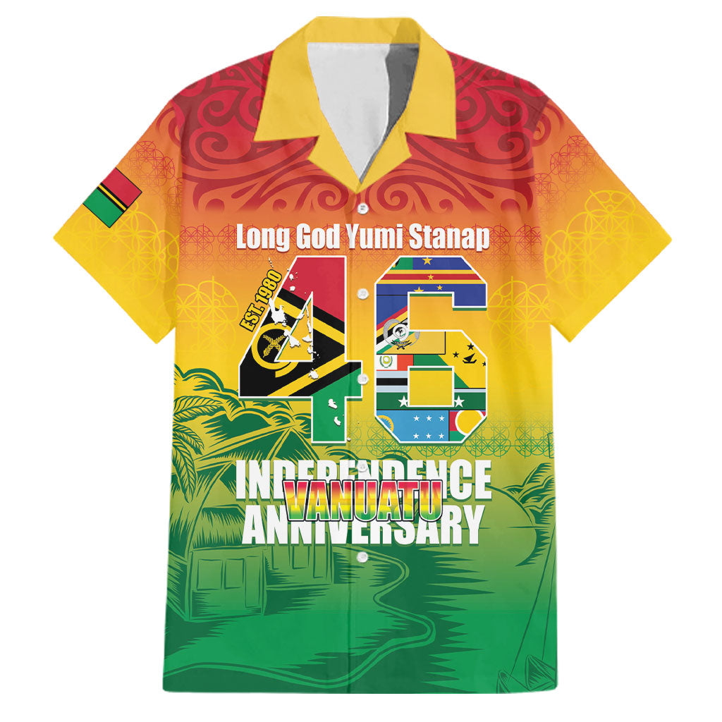 Vanuatu Indipendens Dei Family Matching Off The Shoulder Long Sleeve Dress and Hawaiian Shirt Yumi 46th Independence Anniversary LT14 Dad's Shirt - Short Sleeve Reggae - Polynesian Pride