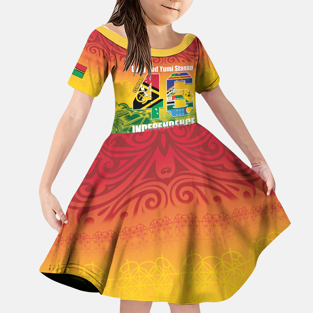 Vanuatu Indipendens Dei Family Matching Off Shoulder Maxi Dress and Hawaiian Shirt Yumi 46th Independence Anniversary LT14 Daughter's Dress Reggae - Polynesian Pride