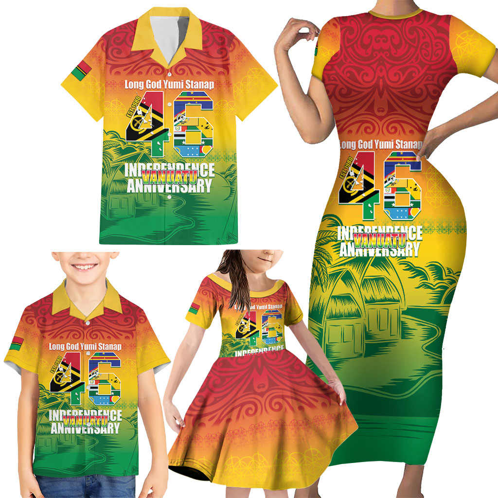Vanuatu Indipendens Dei Family Matching Short Sleeve Bodycon Dress and Hawaiian Shirt Yumi 46th Independence Anniversary LT14 - Polynesian Pride