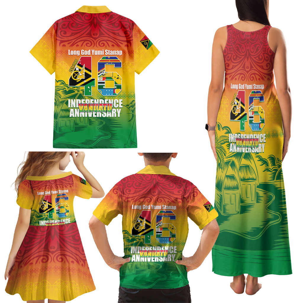 Vanuatu Indipendens Dei Family Matching Tank Maxi Dress and Hawaiian Shirt Yumi 46th Independence Anniversary LT14 - Polynesian Pride