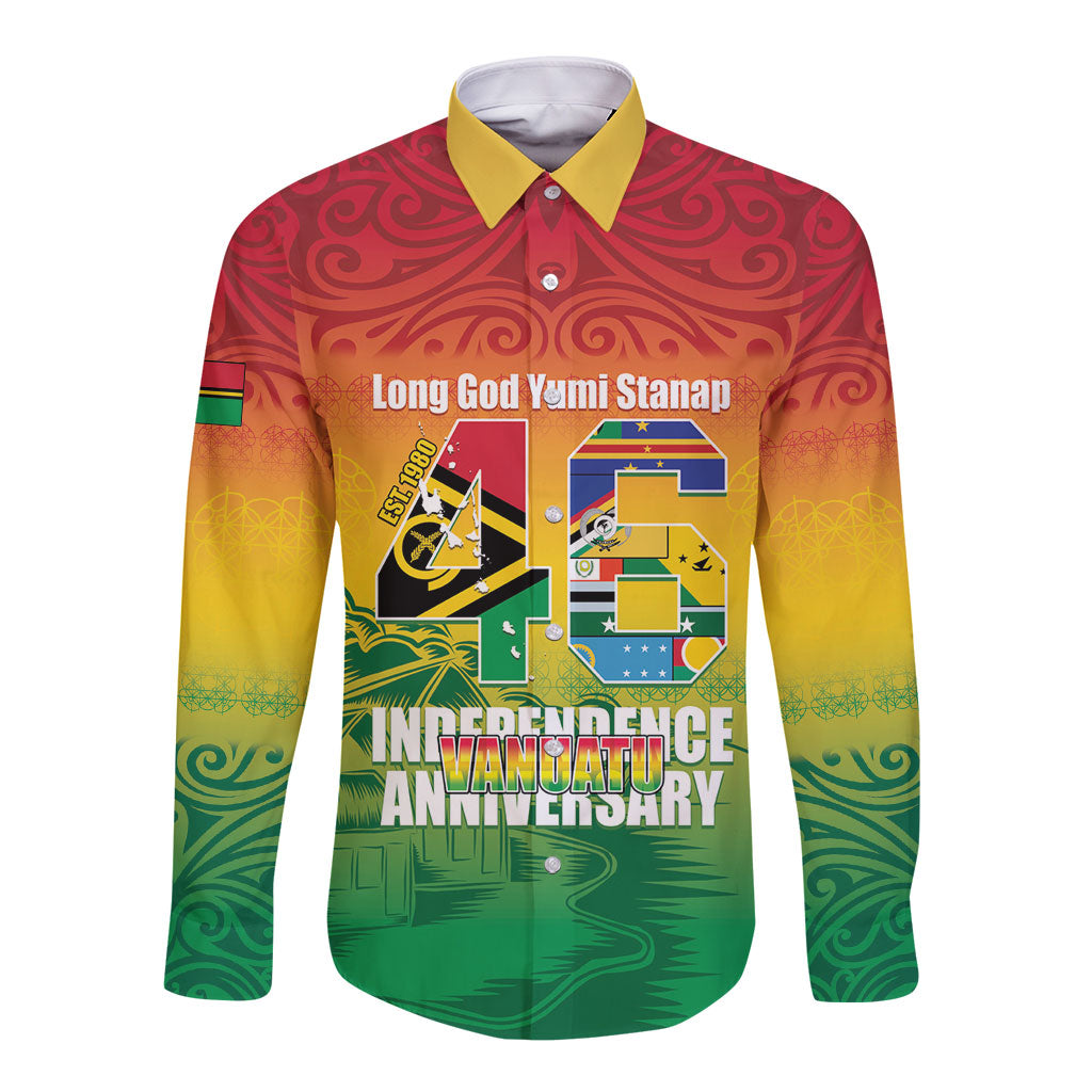 Vanuatu Indipendens Dei Long Sleeve Button Shirt Yumi 46th Independence Anniversary