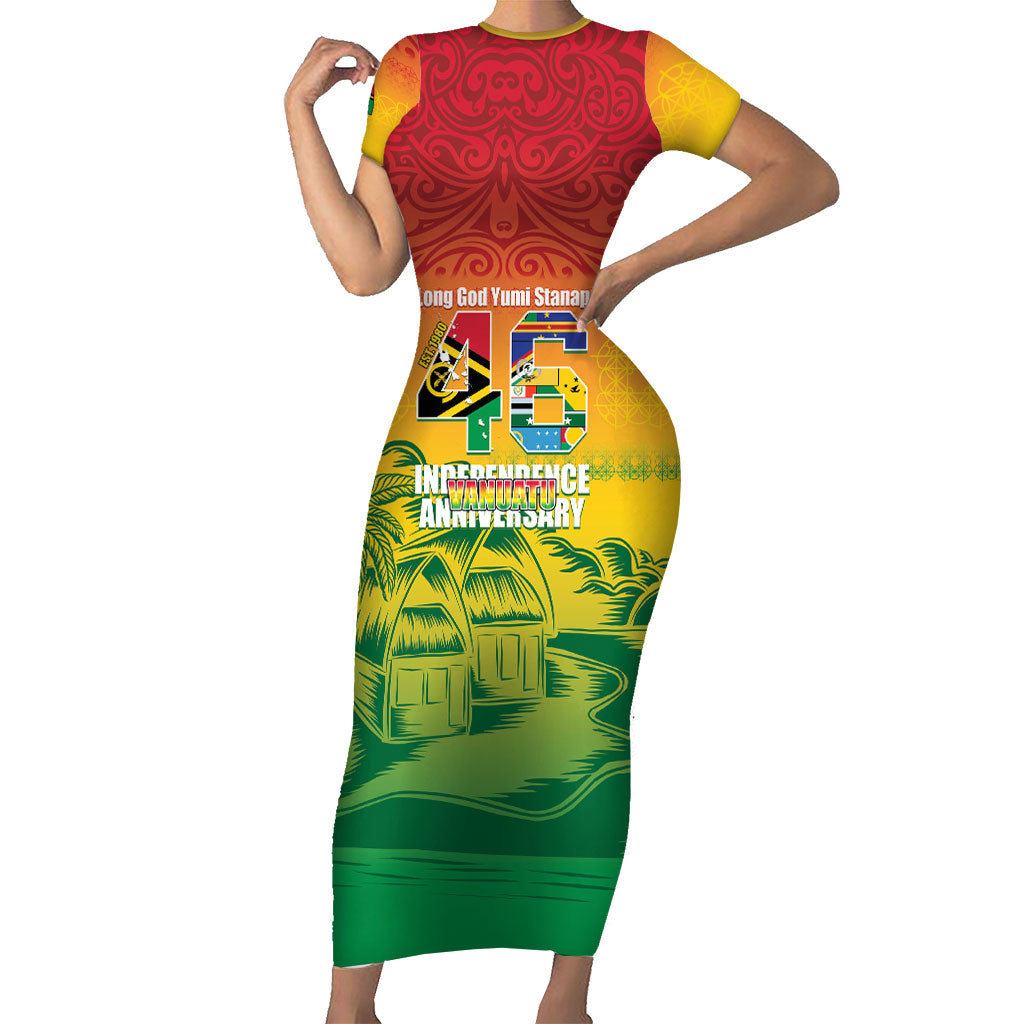 Vanuatu Indipendens Dei Short Sleeve Bodycon Dress Yumi 46th Independence Anniversary