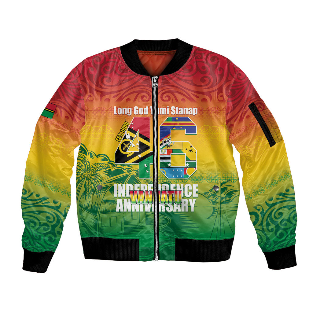 Vanuatu Indipendens Dei Sleeve Zip Bomber Jacket Yumi 46th Independence Anniversary