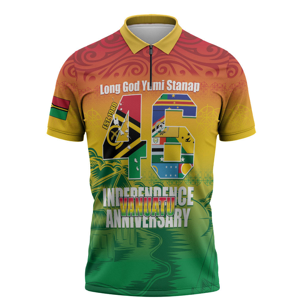 Vanuatu Indipendens Dei Zipper Polo Shirt Yumi 46th Independence Anniversary