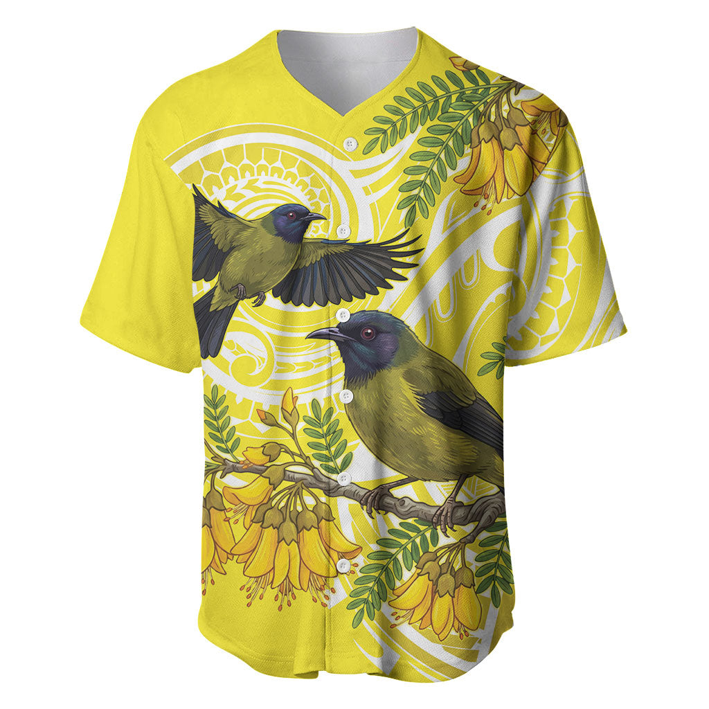 Bellbird New Zealand Baseball Jersey Korimako Kowhai Maori Pattern