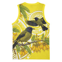 Bellbird New Zealand Basketball Jersey Korimako Kowhai Maori Pattern