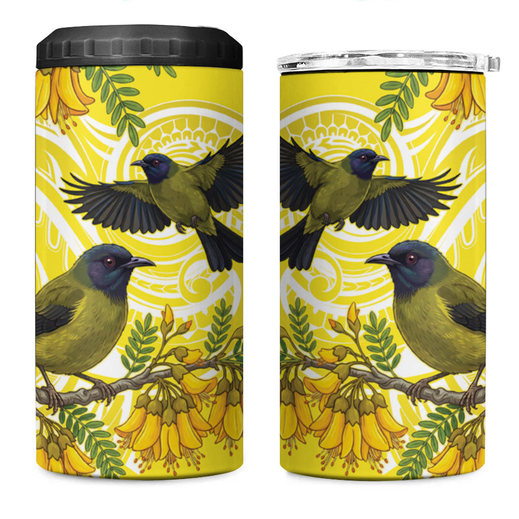 Bellbird New Zealand 4 in 1 Can Cooler Tumbler Korimako Kowhai Maori Pattern
