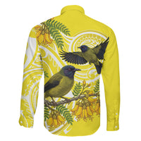 Bellbird New Zealand Family Matching Off Shoulder Maxi Dress and Hawaiian Shirt Korimako Kowhai Maori Pattern LT14 - Polynesian Pride