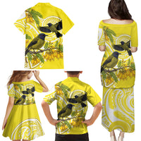 Bellbird New Zealand Family Matching Puletasi and Hawaiian Shirt Korimako Kowhai Maori Pattern LT14 - Polynesian Pride