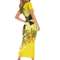 Bellbird New Zealand Family Matching Short Sleeve Bodycon Dress and Hawaiian Shirt Korimako Kowhai Maori Pattern LT14 - Polynesian Pride