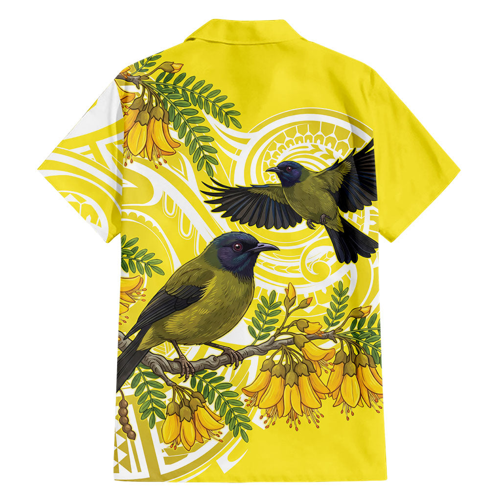 Bellbird New Zealand Hawaiian Shirt Korimako Kowhai Maori Pattern