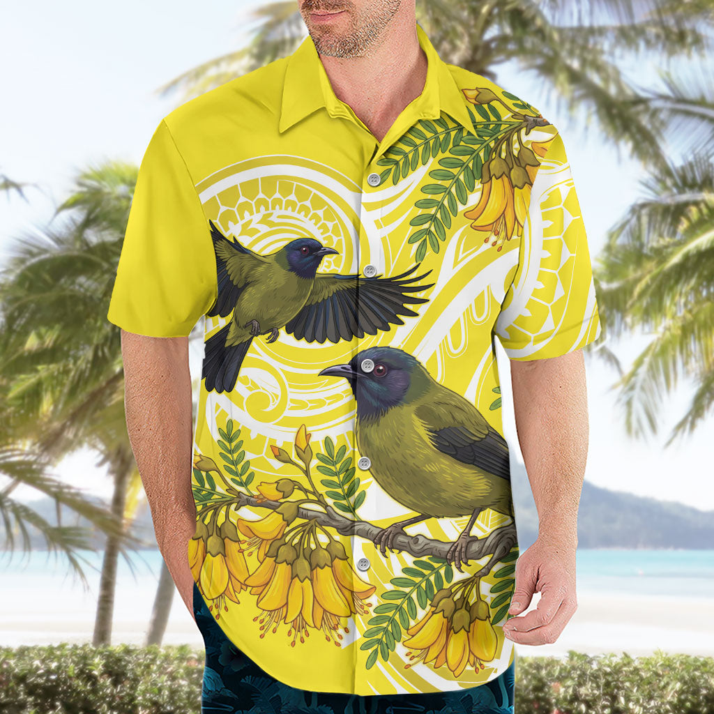 Bellbird New Zealand Hawaiian Shirt Korimako Kowhai Maori Pattern