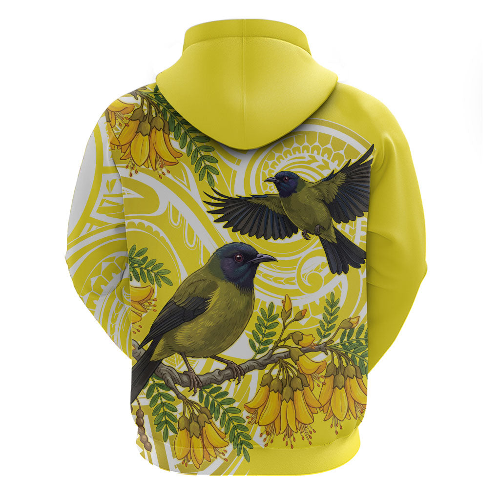 Bellbird New Zealand Hoodie Korimako Kowhai Maori Pattern
