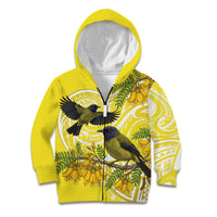 Bellbird New Zealand Kid Hoodie Korimako Kowhai Maori Pattern
