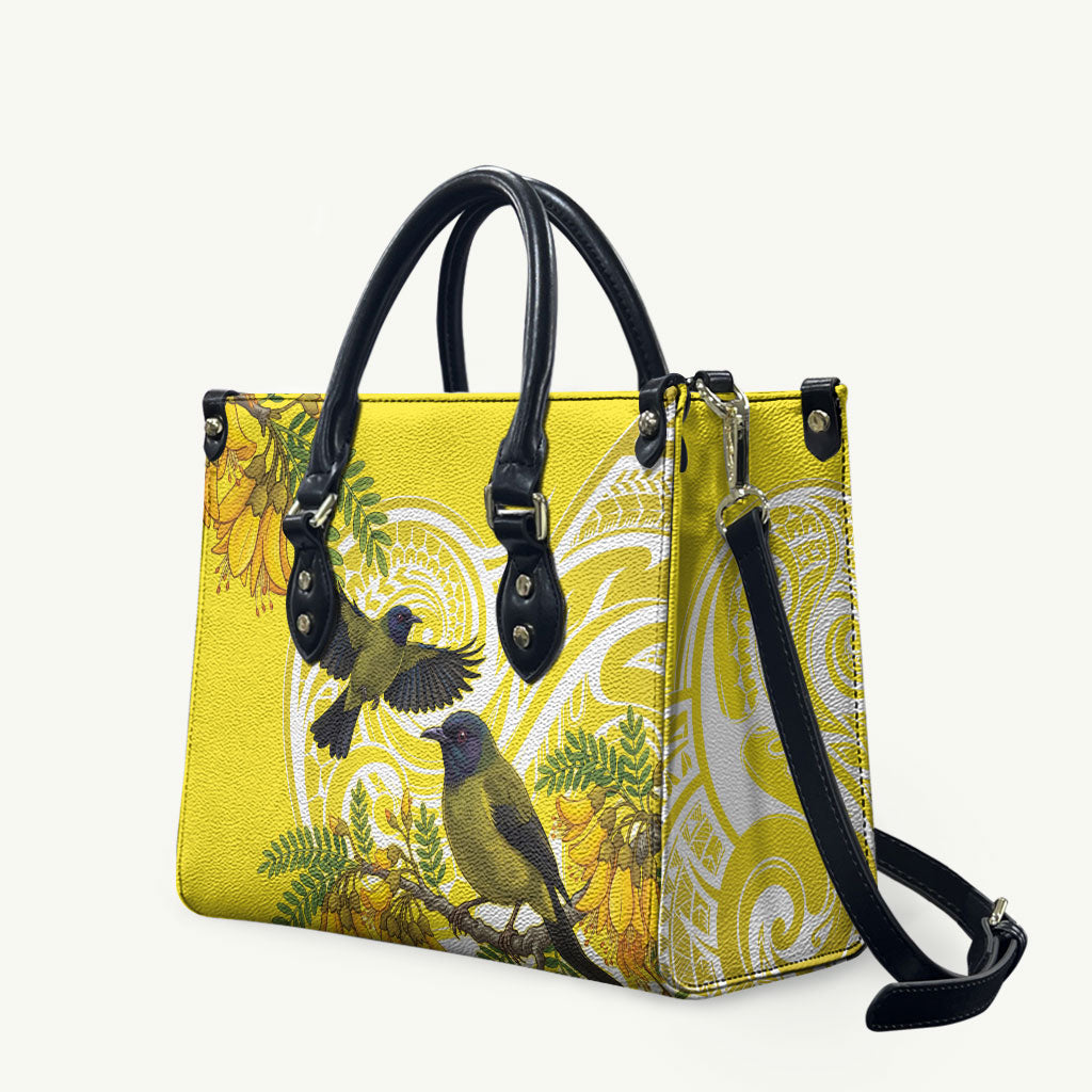 Bellbird New Zealand Leather Bag Korimako Kowhai Maori Pattern