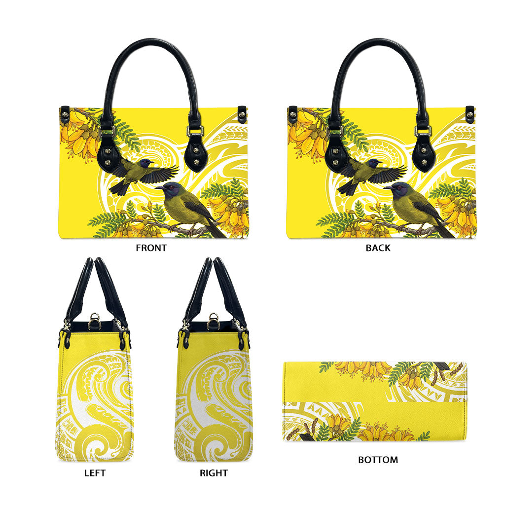 Bellbird New Zealand Leather Bag Korimako Kowhai Maori Pattern