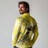 Bellbird New Zealand Long Sleeve Polo Shirt Korimako Kowhai Maori Pattern