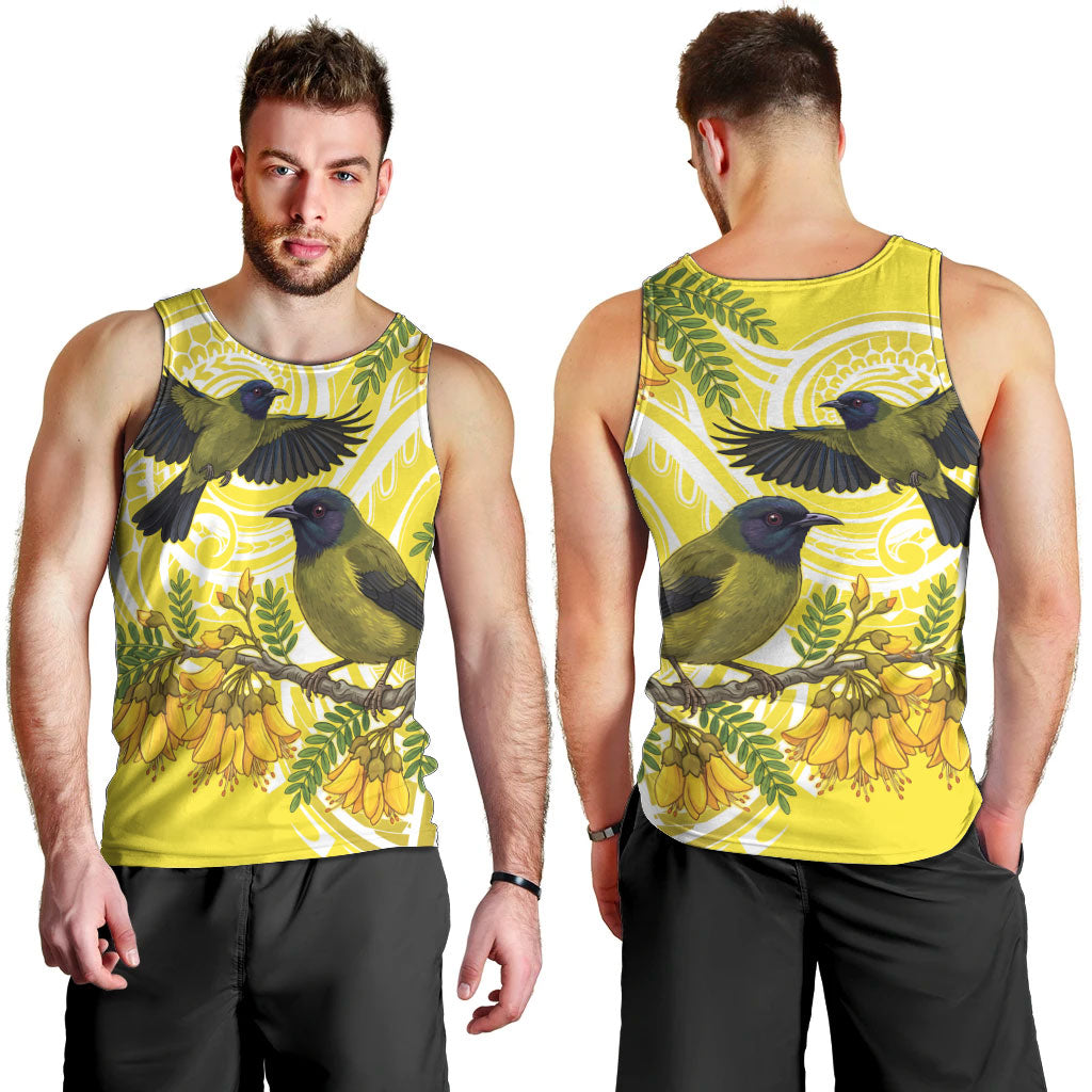 Bellbird New Zealand Men Tank Top Korimako Kowhai Maori Pattern