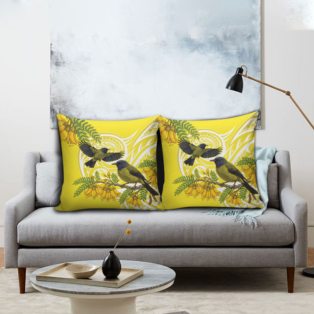 Bellbird New Zealand Pillow Cover Korimako Kowhai Maori Pattern