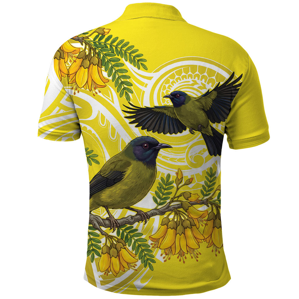 Bellbird New Zealand Polo Shirt Korimako Kowhai Maori Pattern