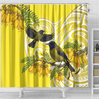 Bellbird New Zealand Shower Curtain Korimako Kowhai Maori Pattern