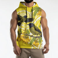 Bellbird New Zealand Sleeveless Hoodie Korimako Kowhai Maori Pattern