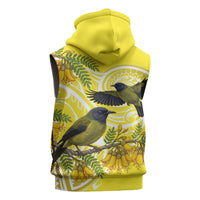 Bellbird New Zealand Sleeveless Zip Hoodie Korimako Kowhai Maori Pattern