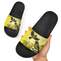 Bellbird New Zealand Slide Sandals Korimako Kowhai Maori Pattern