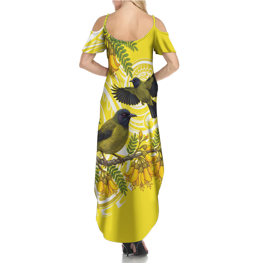 Bellbird New Zealand Summer Maxi Dress Korimako Kowhai Maori Pattern