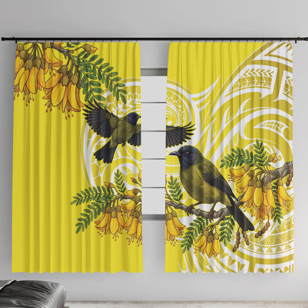 Bellbird New Zealand Window Curtain Korimako Kowhai Maori Pattern