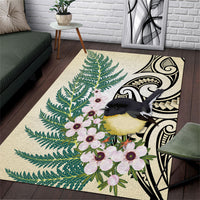 Endemic Tomtit New Zealand Area Rug Miromiro Manuka Silver Fern Maori Pattern