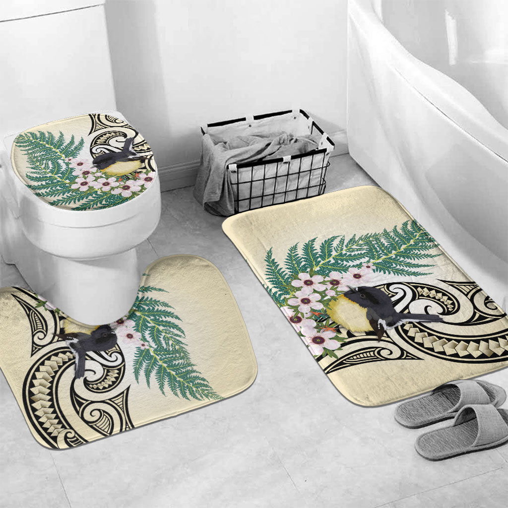 Endemic Tomtit New Zealand Bathroom Set Miromiro Manuka Silver Fern Maori Pattern